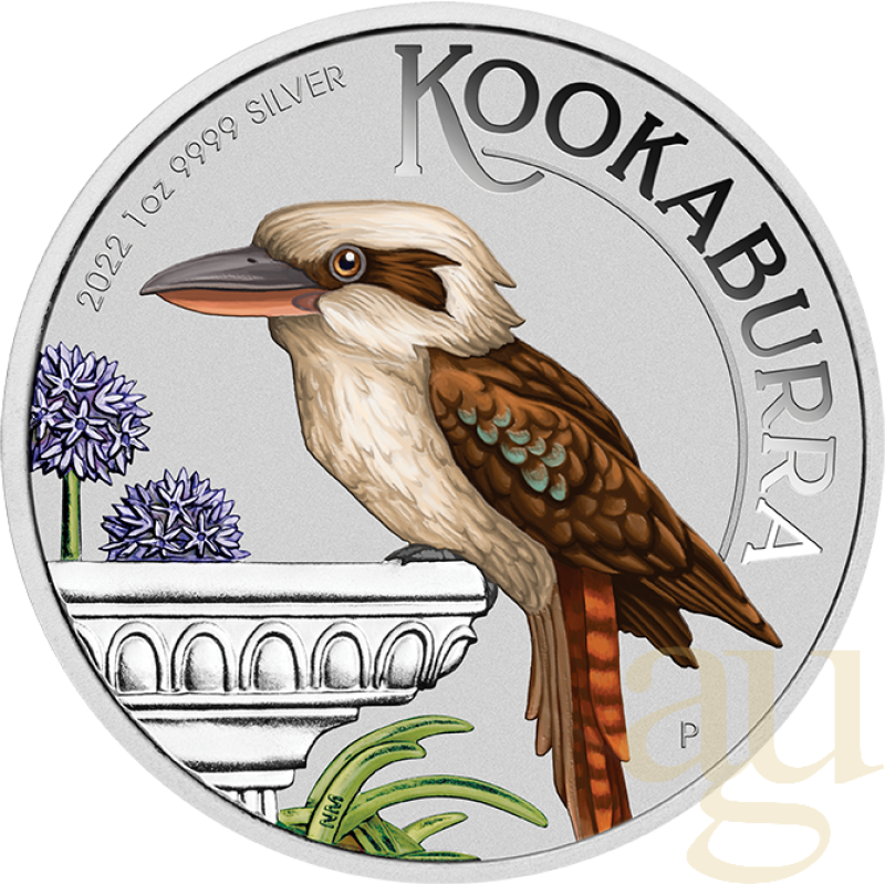 1 unce stříbrná mince Austrálie Kookaburra 2022 - coloriert