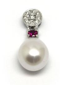 Přívěs AU 585/000 kultivovaná perla+př.Korund-Rubín+př.Diamant 1;12gr OPTIMA DIAMANT JO2245605