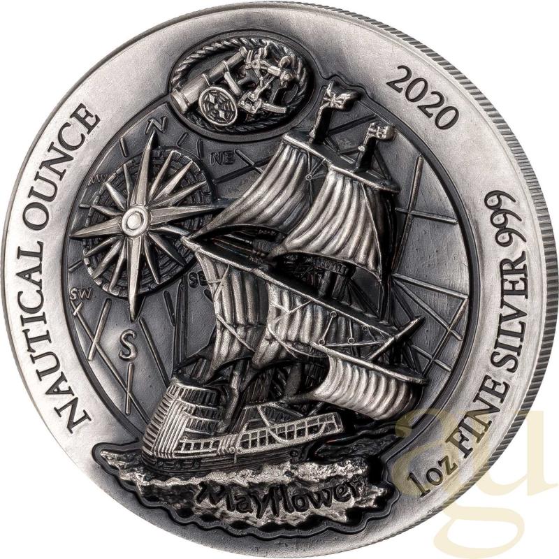 1 unce stříbrná mince Rwanda Nautical Serie - Mayflower 2020 - High Relief