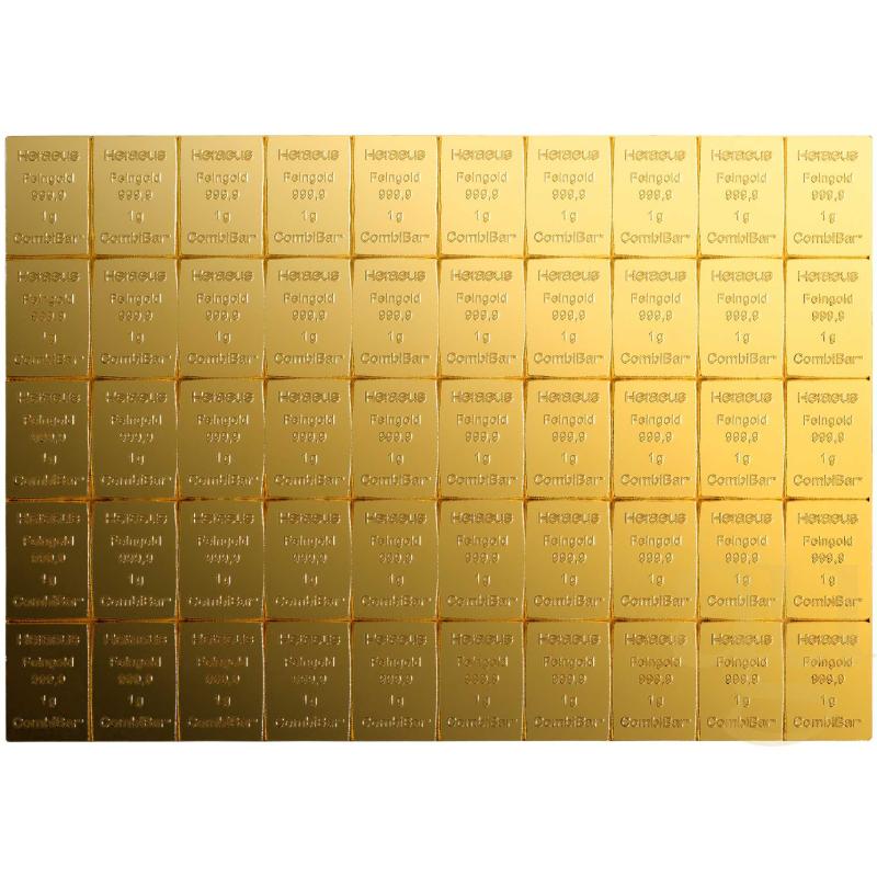 50 x 1g Gold Heraeus Combibarren / Goldtafel / Tafelbarren