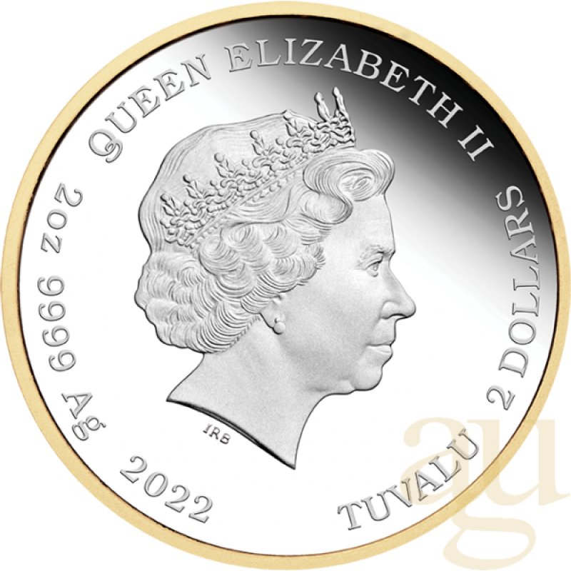 2 Unzen Silbermünze Tuvalu James Bond 60 Years of Bond 2022 proof teilvergoldet