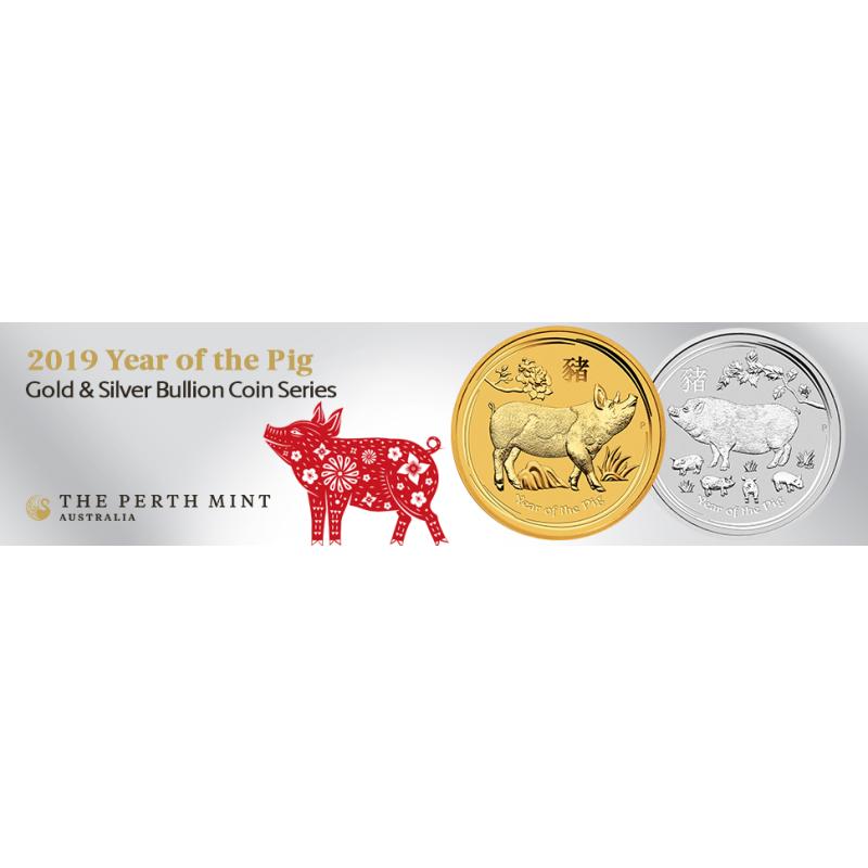 2 unce zlatá mince Austrálie Lunar II prase 2019
