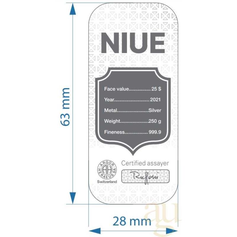 250 gramů stříbrný Argor Heraeus Niue mincovní slitek
