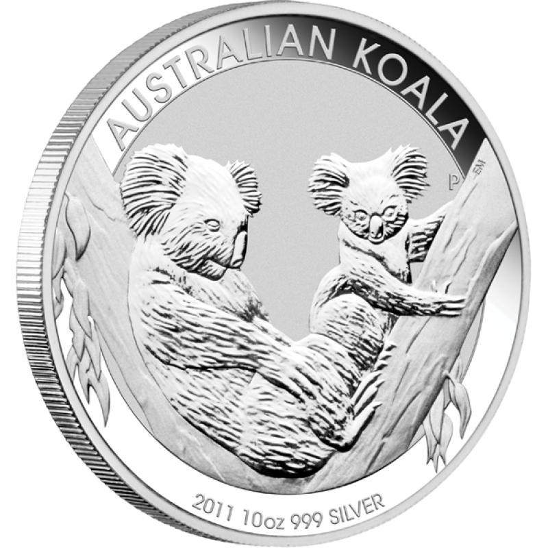 10 uncí stříbrná mince Austrálie Koala 2011