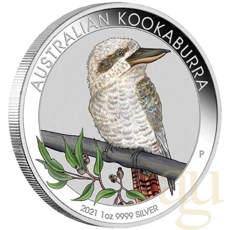 1 unce stříbrná mince Austrálie Kookaburra 2021 - coloriert