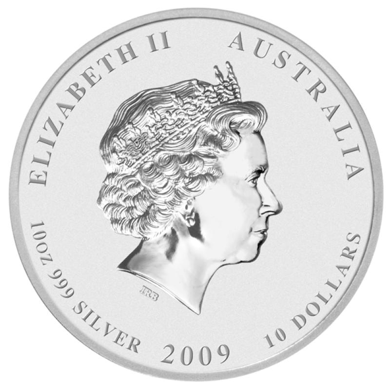 10 uncí stříbrná mince Austrálie Lunar II vůl 2009