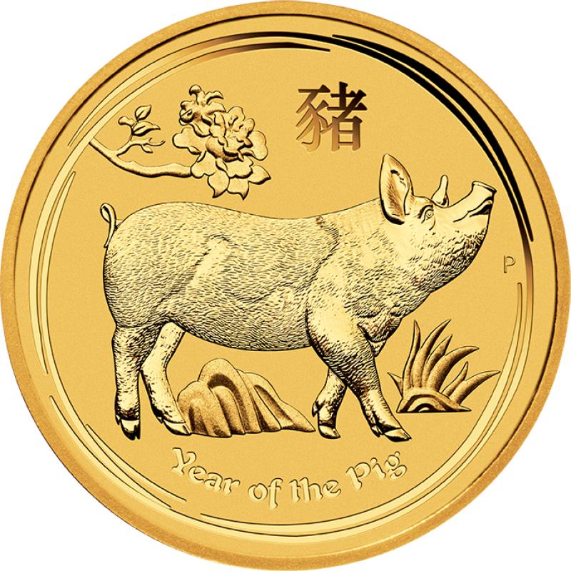 2 unce zlatá mince Austrálie Lunar II prase 2019