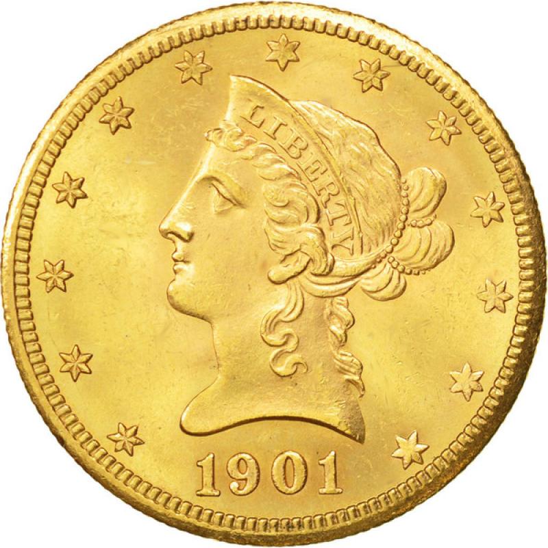 10$ zlatá mince Eagle Liberty Head - Kopf