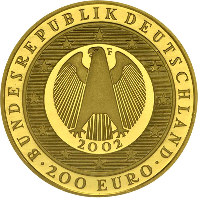 200 Euro zlatá mince Deutschland Währungsunion 2002 - Euro Einführung (J)