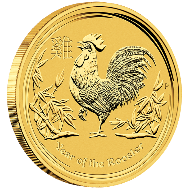 2 unce zlatá mince Austrálie Lunar II kohout 2017