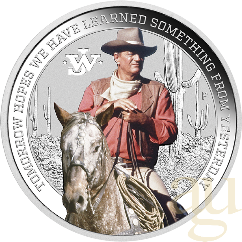 1 unce stříbrná mince Tuvalu - John Wayne 2022 coloriert
