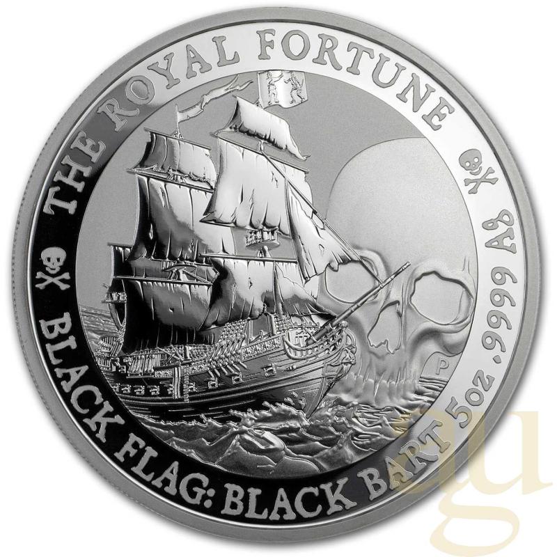 5 uncí stříbrná mince Tuvalu - Black Flag - Piratenschiff The Royal Fortune 2020