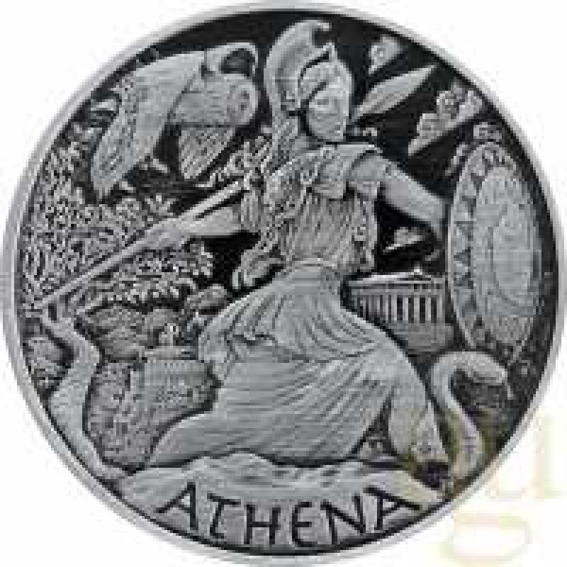 5 Unzen Silbermünze Tuvalu - Gods of Olympus - Athena 2022 Antik Finish