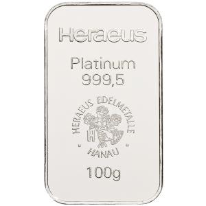 100 gramů platinový slitek Heraeus