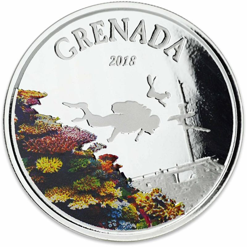 1 unce stříbrná mince EC8 Grenada - Diving Paradise 2018 - coloriert