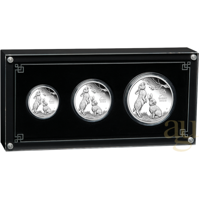 Silbermünze Australien Lunar III Hase 2023 - polierte Platte - Three Coin Set
