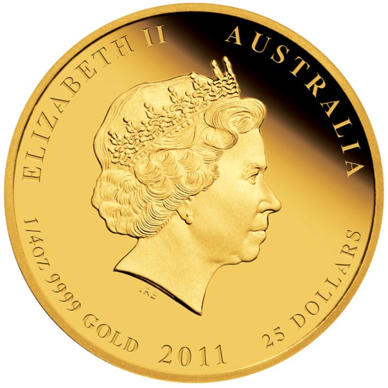 1/4 unce zlatá mince Austrálie Lunar II zajíc 2011 - leštěná deska