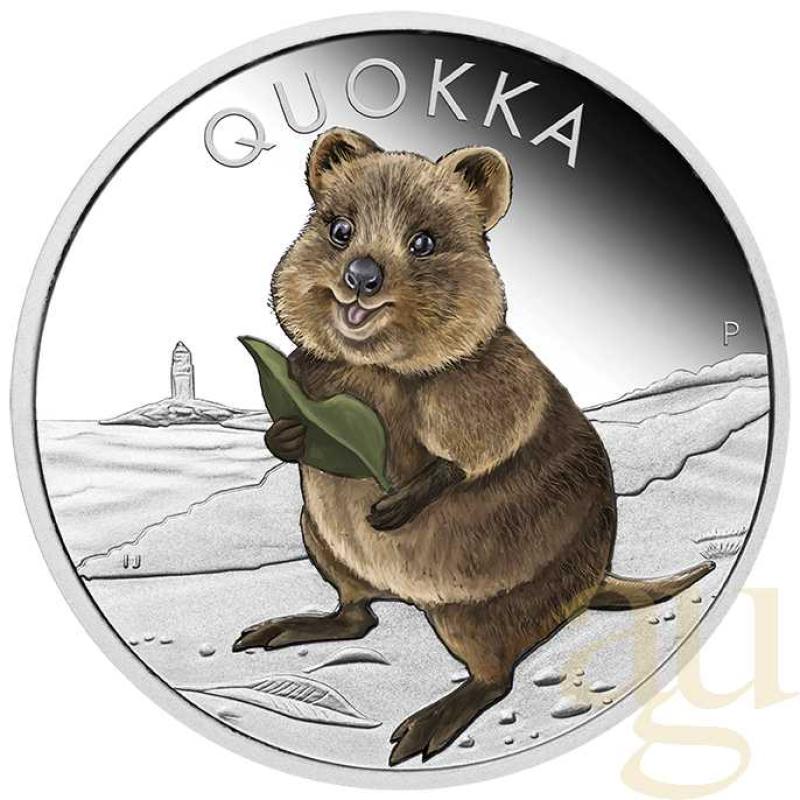 1 unce stříbrná mince Austrálie Quokka 2021 coloriert - leštěná deska