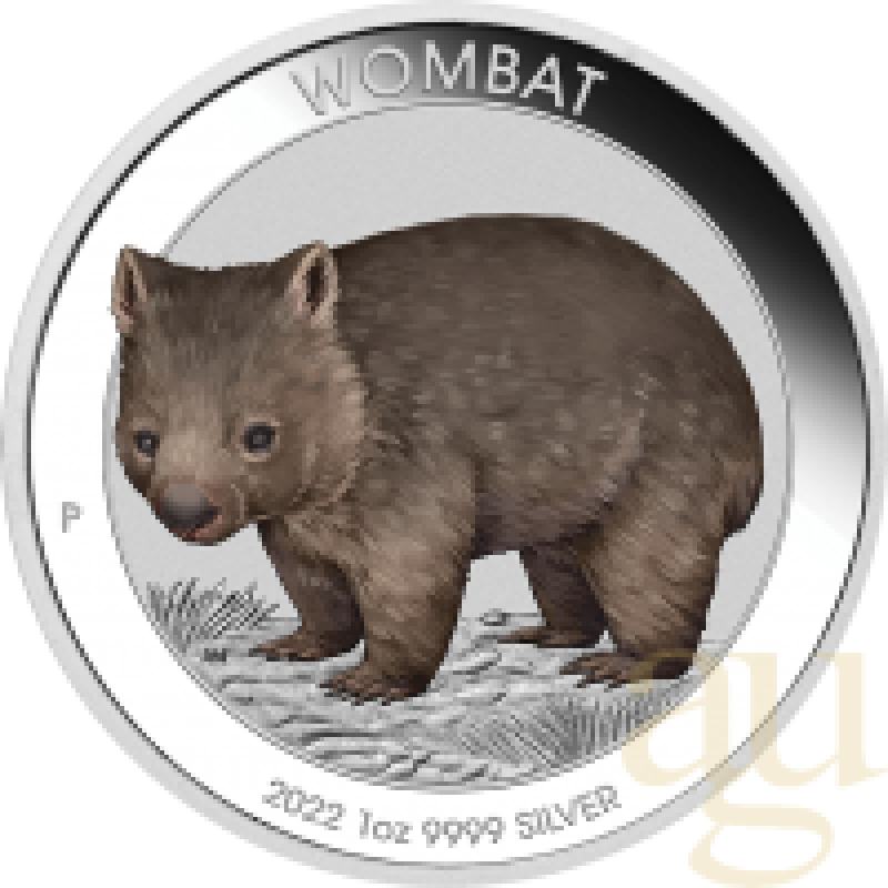 1 Unze Silbermünze Australien Wombat 2022 coloriert - Coincard