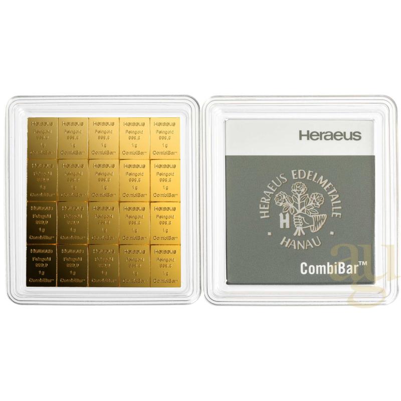 20 x 1g Gold Heraeus Combibarren / Goldtafel / Tafelbarren