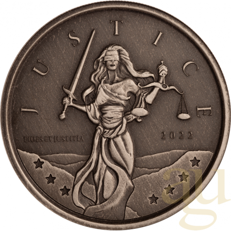 1 Unze Silbermünze Gibraltar Lady Justice 2022 - Antik Finish