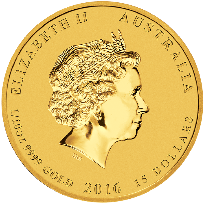 1/10 uncí zlatá mince Austrálie Lunar II opice 2016