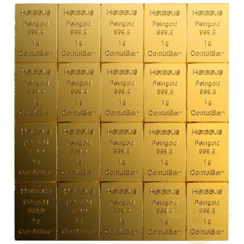 20 x 1g Gold Heraeus Combibarren / Goldtafel / Tafelbarren