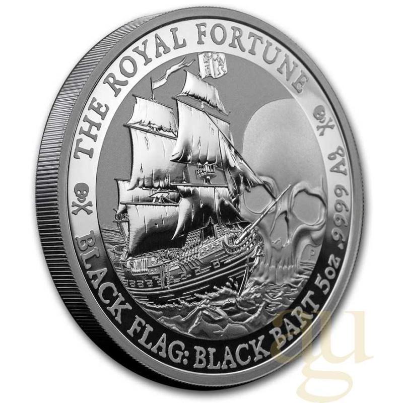 5 uncí stříbrná mince Tuvalu - Black Flag - Piratenschiff The Royal Fortune 2020