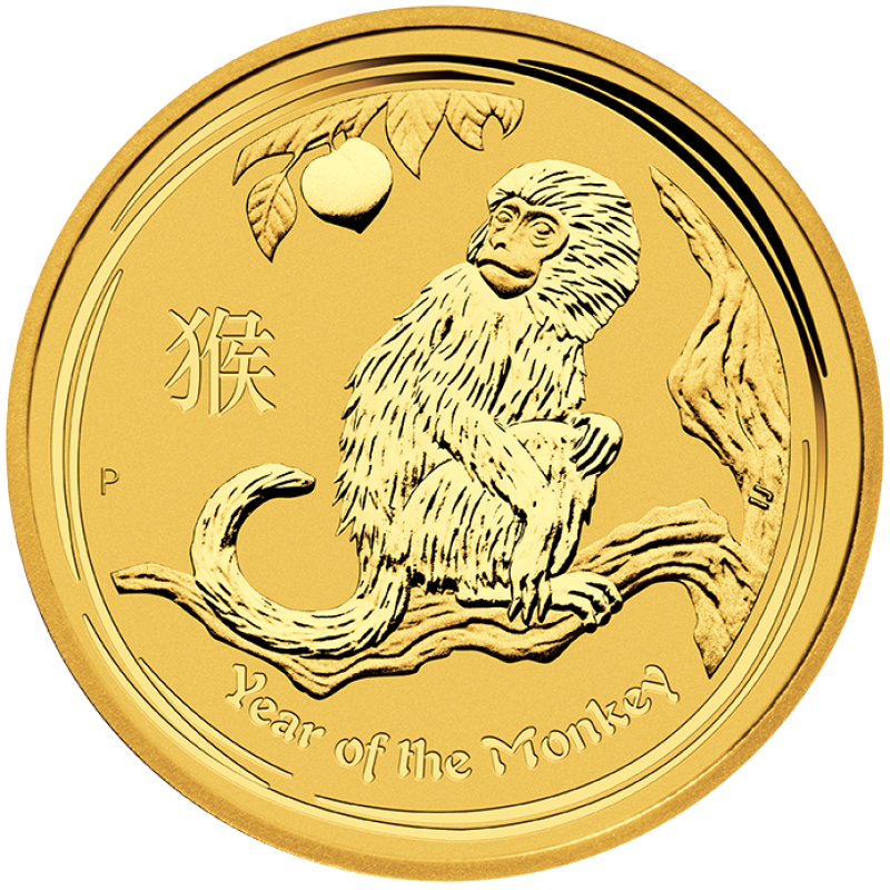 1/10 uncí zlatá mince Austrálie Lunar II opice 2016