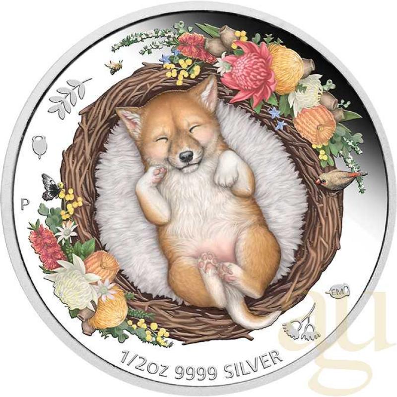 1/2 unce stříbrná mince Austrálie Dreaming Down Under - Baby Dingo 2021 - proof color