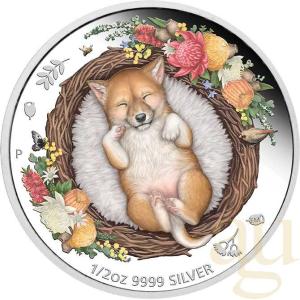1/2 unce stříbrná mince Austrálie Dreaming Down Under - Baby Dingo 2021 - proof color