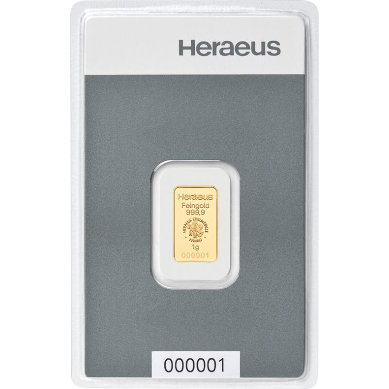 1 gram zlatý zliatok Goldbarren Heraeus Kinebar 1152001