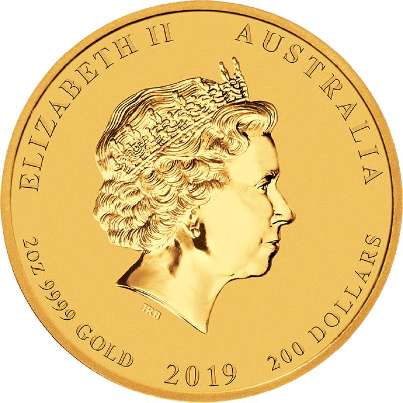 2 unce zlatá mince Austrálie Lunar II prase 2019