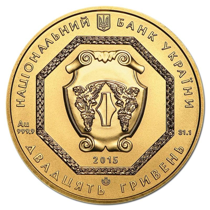 1/10 uncí zlatá mince Ukrajina - archanděl Michael 2015