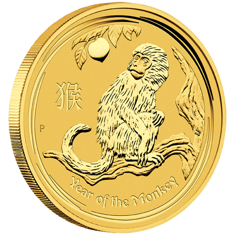 1/10 uncí zlatá mince Austrálie Lunar II opice 2016