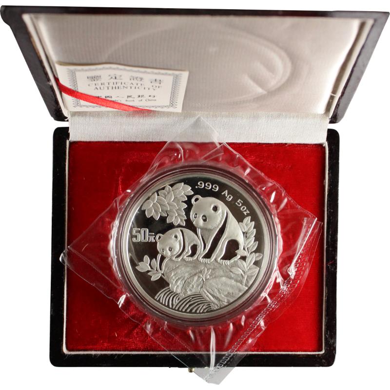 5 uncí stříbrná mince China Panda 1992 proof