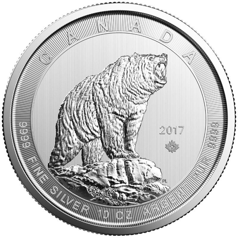 10 uncí stříbrná mince Kanada Grizzly 2017