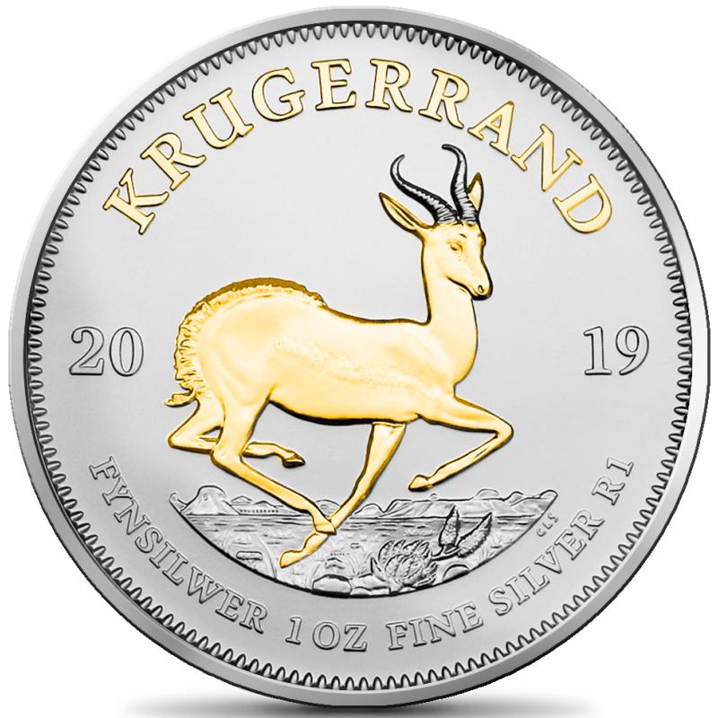 1 unce stříbrná mince Krugerrand 2019 teilvergoldet