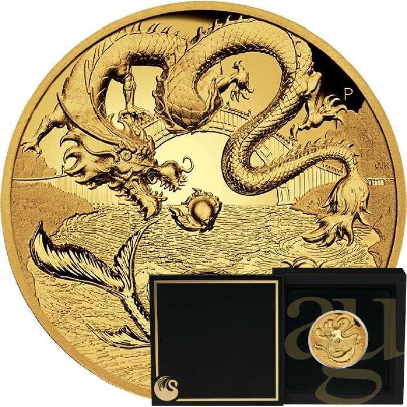 1 Unze Goldmünze Australien Drache & Koi 2023 - High Relief - polierte Platte