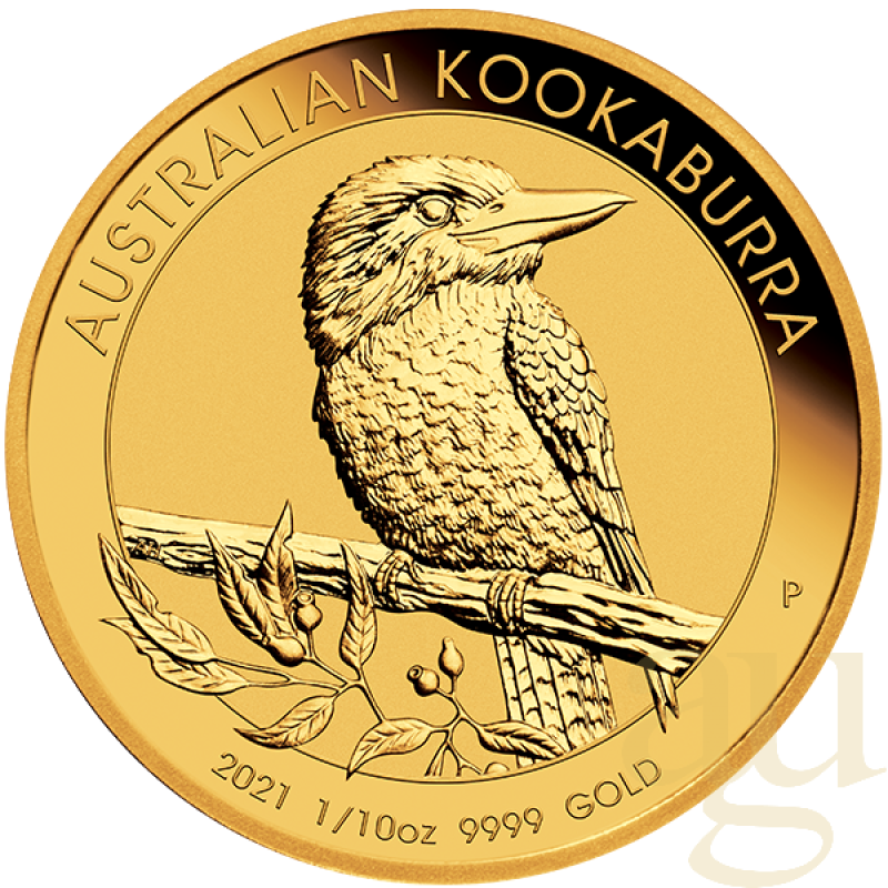 1/10 uncí zlatá mince Austrálie Kookaburra 2021