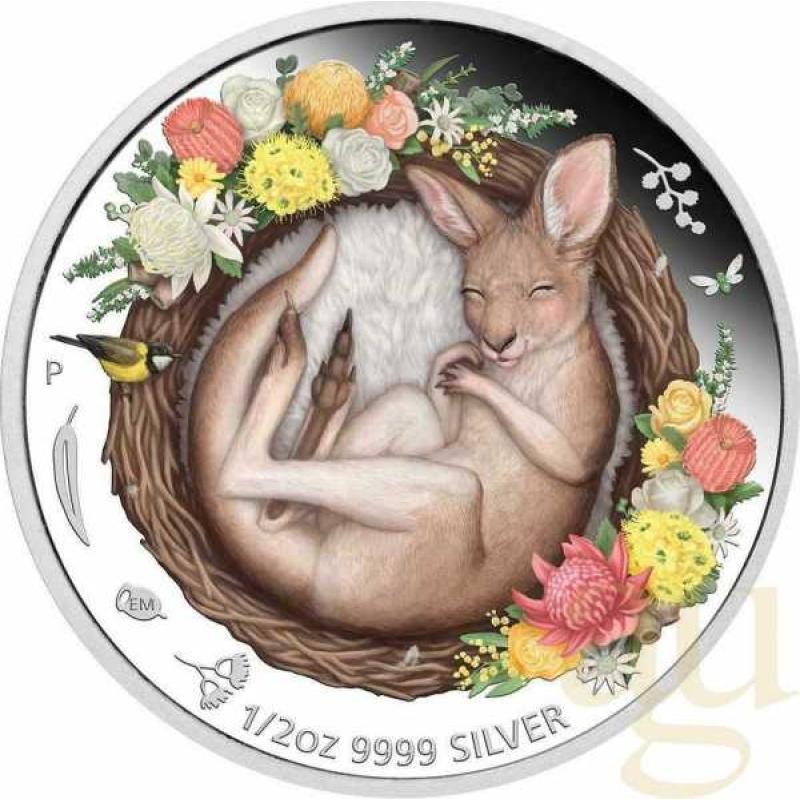 1/2 Unze Silbermünze Australien Dreaming Down Under - Baby Känguru 2021 - proof color