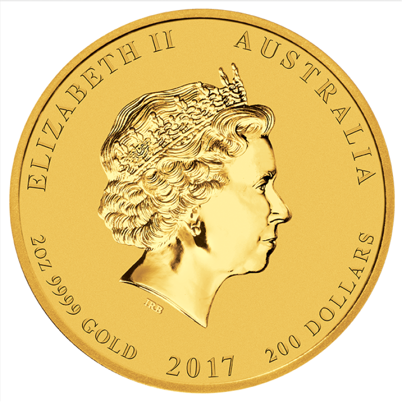 2 unce zlatá mince Austrálie Lunar II kohout 2017