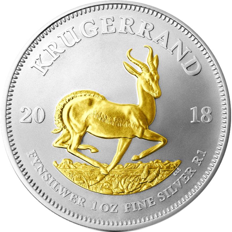 1 unce stříbrná mince Krugerrand 2018 teilvergoldet