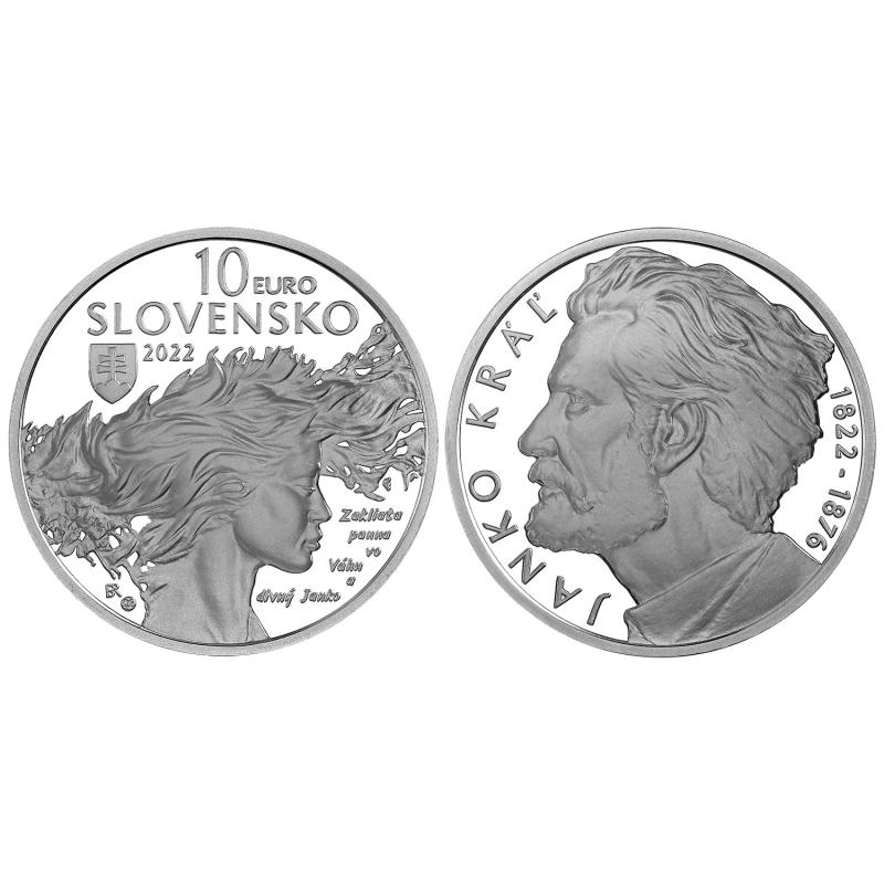 2022-Stříbrná sběratelská euromince v nominální hodnotě 10 eur Janko Král - 200. výročí narození