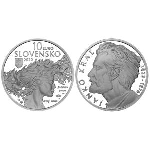 2022-Stříbrná sběratelská euromince v nominální hodnotě 10 eur Janko Král - 200. výročí narození