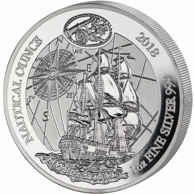 1 unce stříbrná mince Rwanda Nautical Serie - HMS Endeavour 2018 - leštěná deska