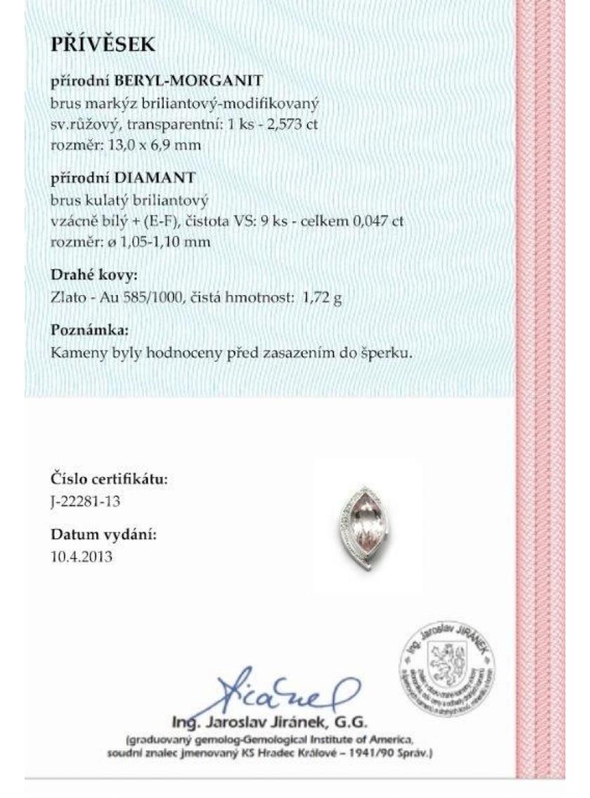 Přívěs AU 585/000 př.Beryl-Morganit+př.Diamant 1;72gr OPTIMA DIAMANT JO2228105