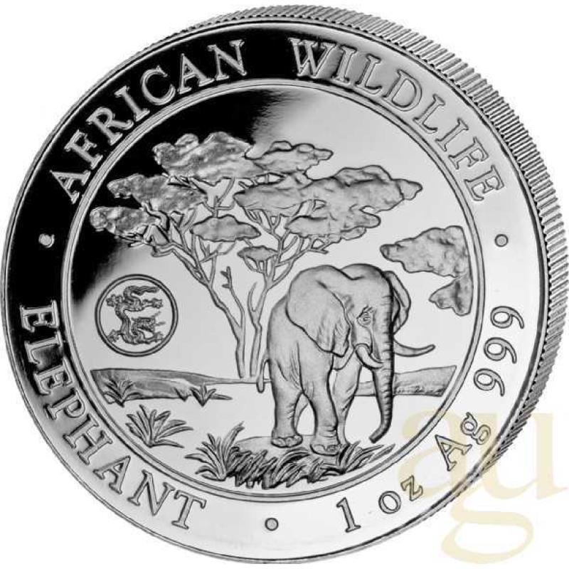 1 Unze Silbermünze Somalia Elefant 2012 Privy Mark Drache