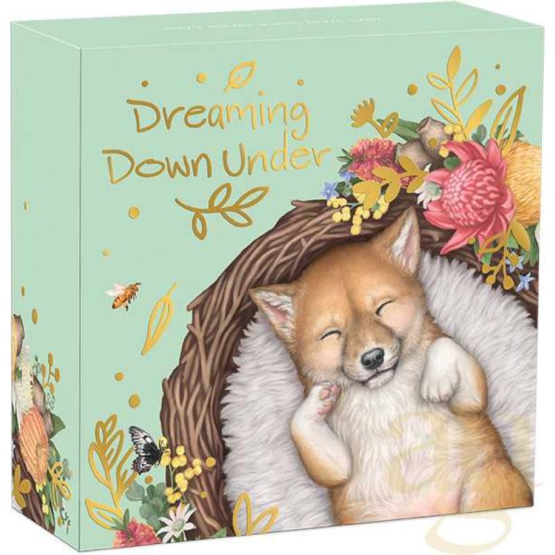 1/2 unce stříbrná mince Austrálie Dreaming Down Under - Baby Dingo 2021 - proof color