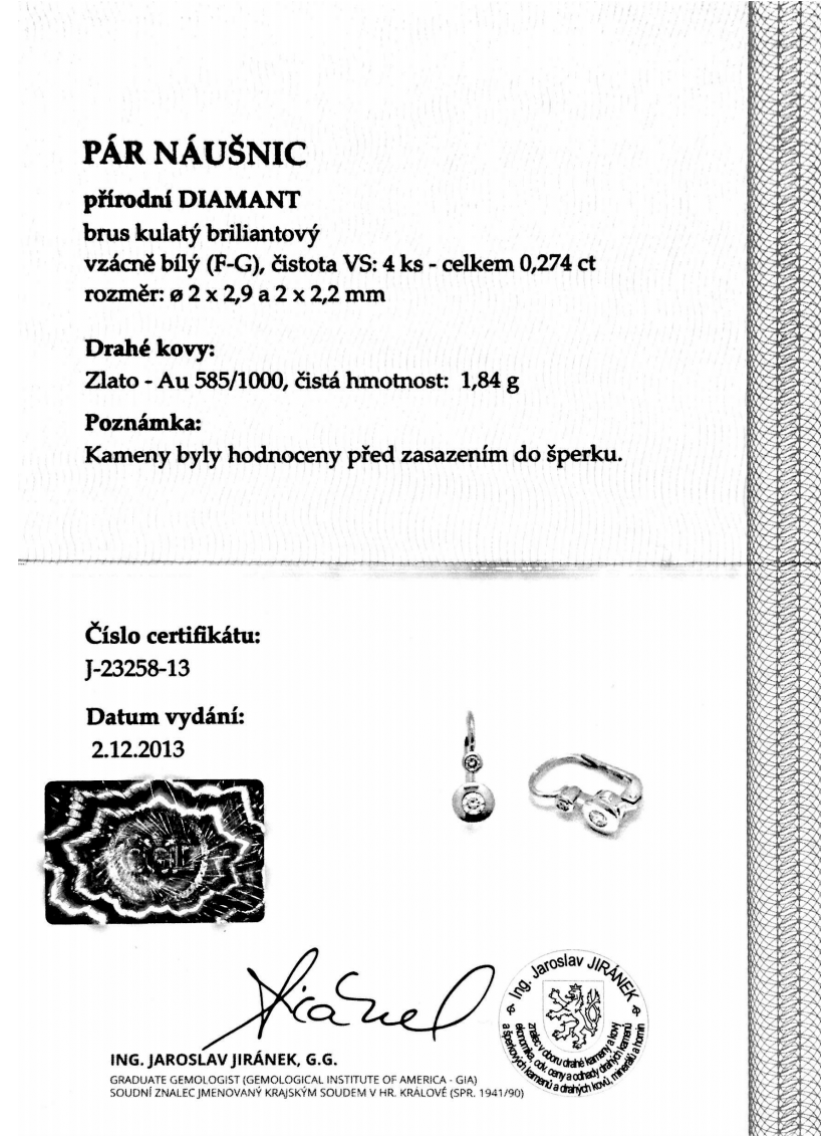Náušnice AU 585/1000 prírodný Diamant 1,84gr OPTIMA DIAMANT  JO2325804